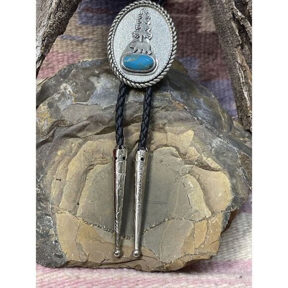TURQUOISE BEAR SILVER BOLO LARIAT Y NECKLACE MENS WOMENS MOM DAD GIFT WESTERN - Picture 10 of 16